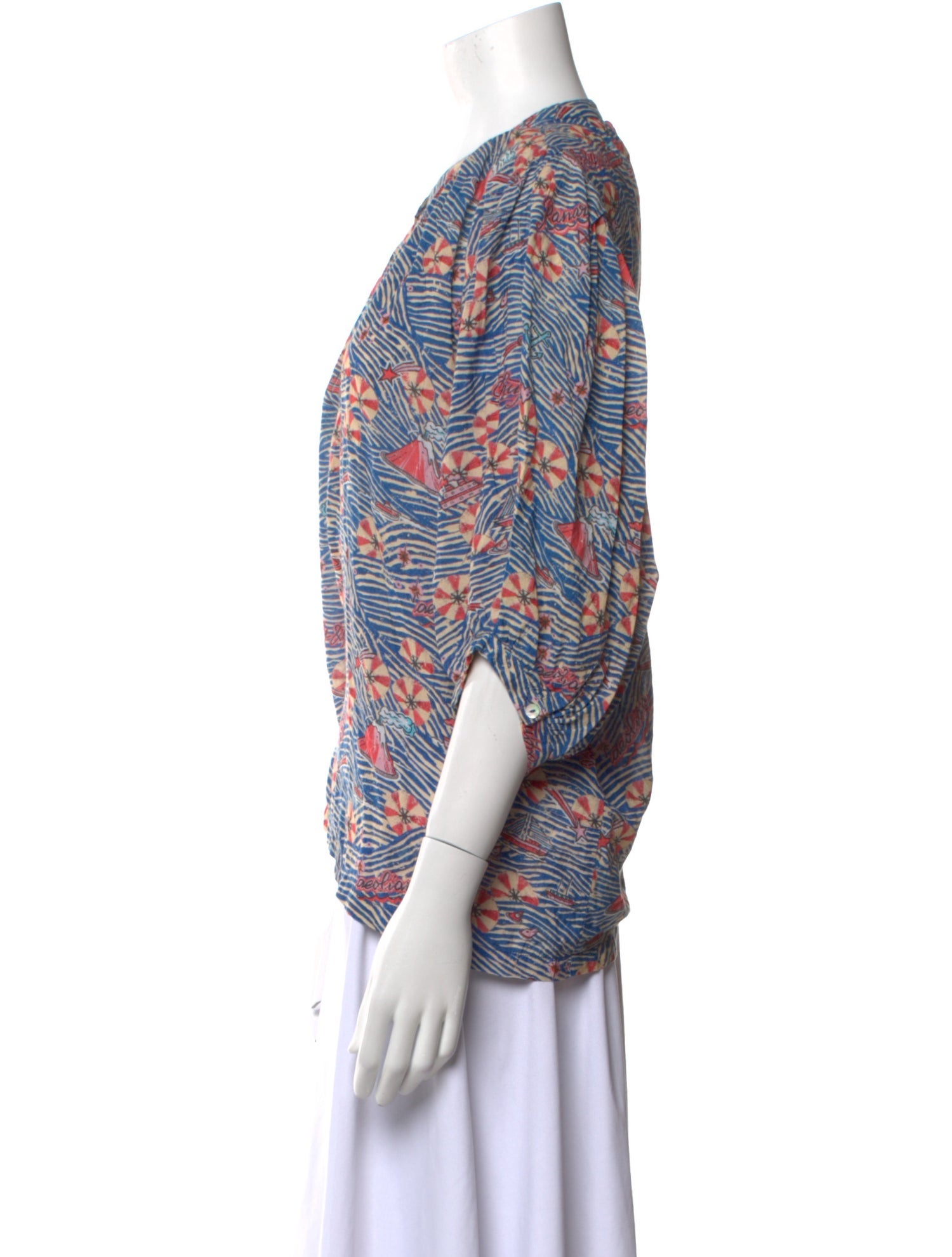 Chufy Printed Crew Neck Button-Up Top