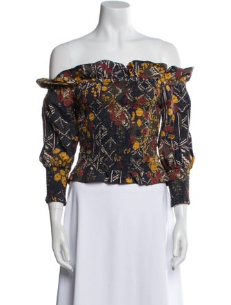 Chufy Floral Print Off-The-Shoulder Crop Top