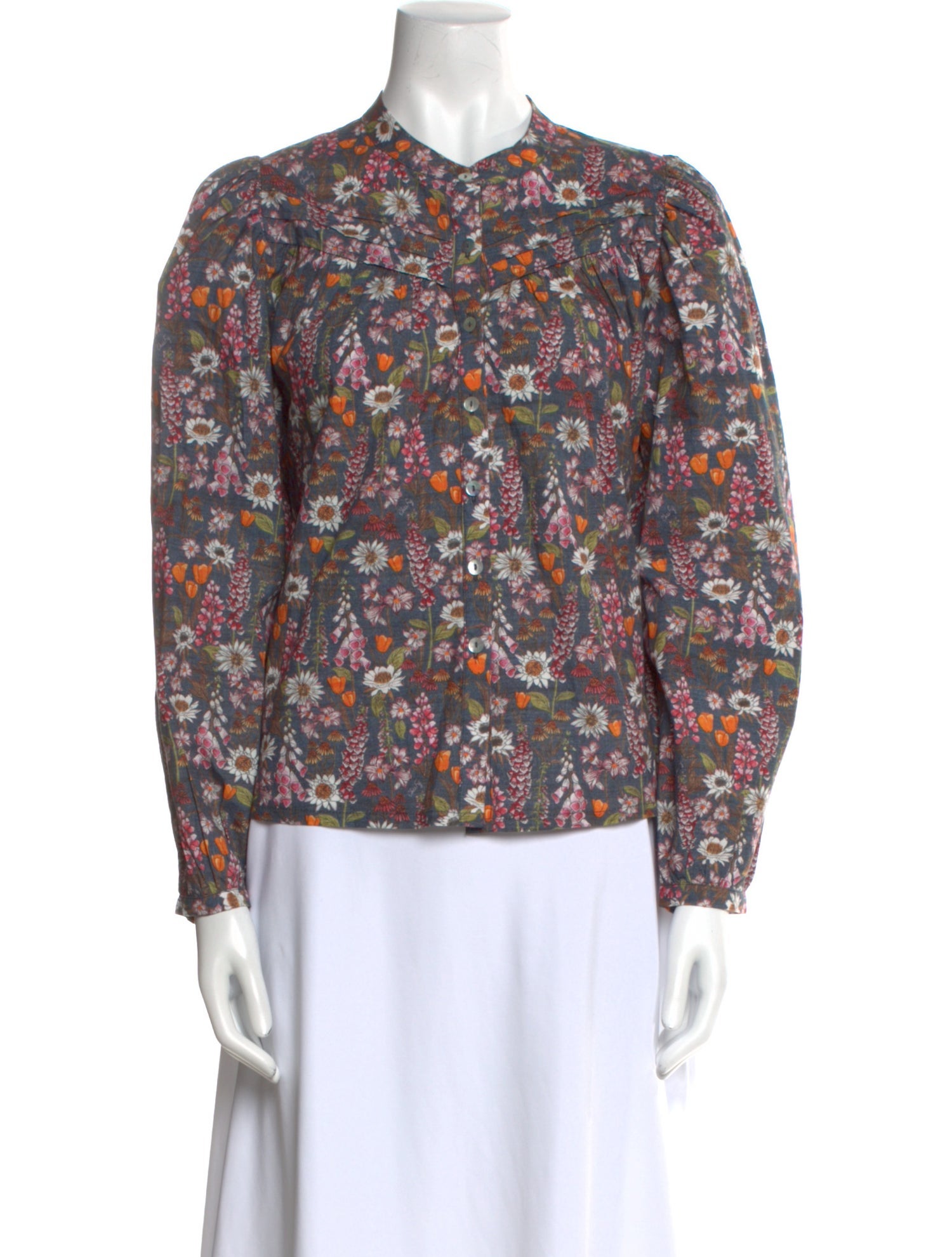 Chufy Floral Print Mock Neck Blouse
