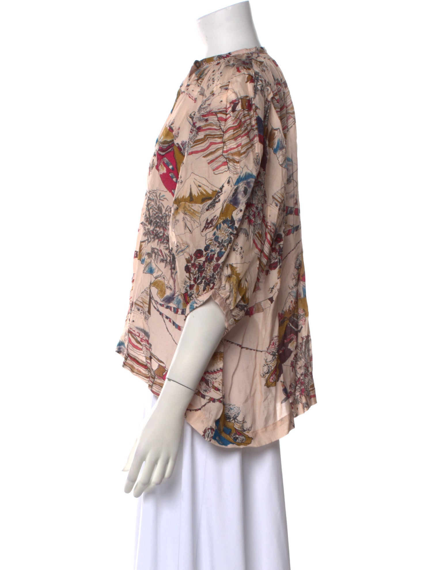 Chufy Floral Print Mock Neck Blouse