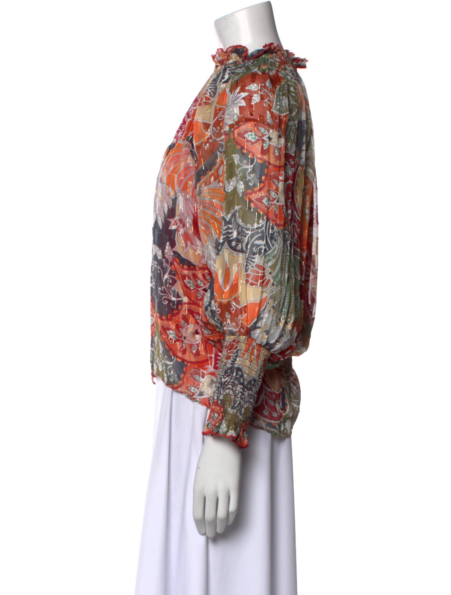 Chufy Floral Print Mock Neck Blouse