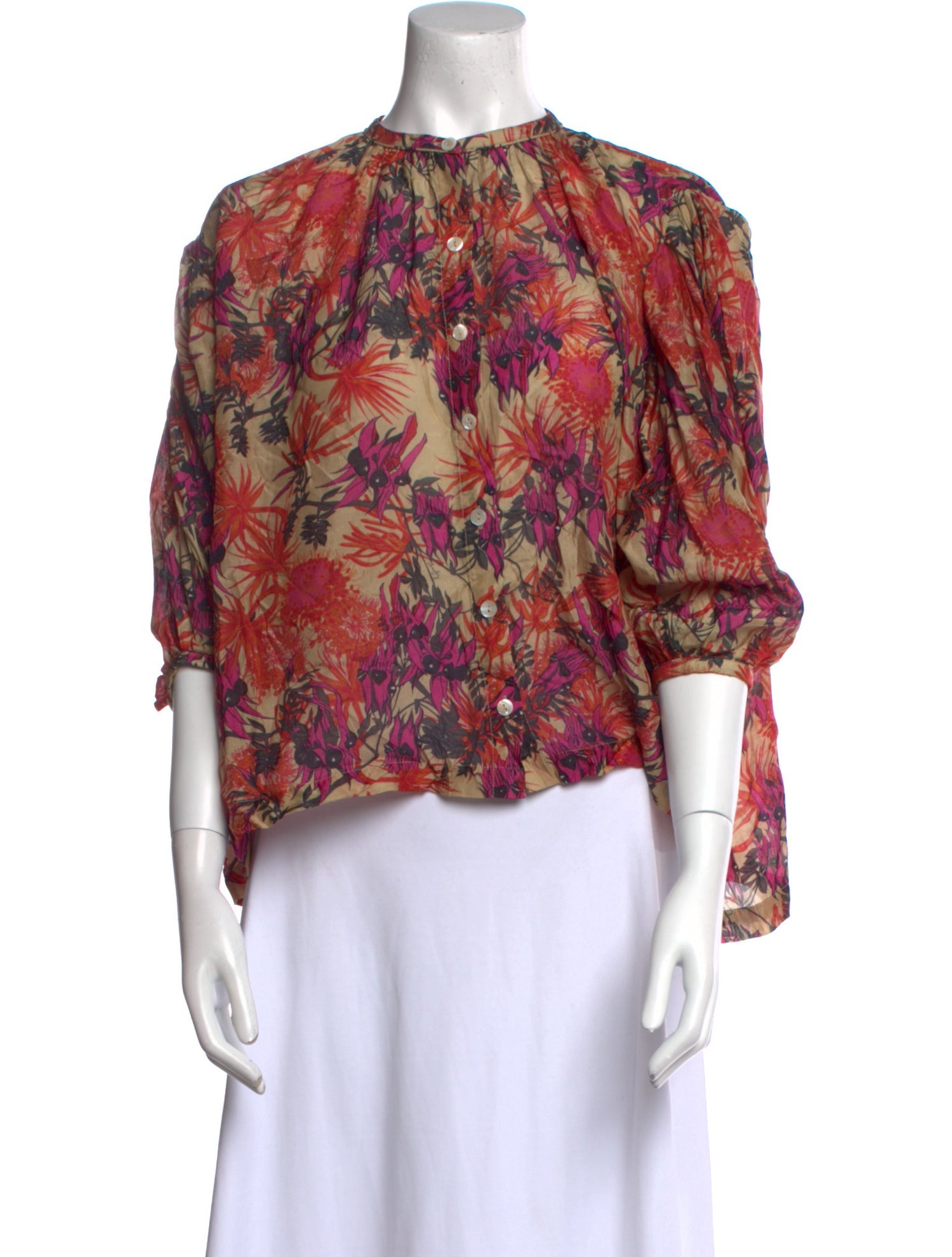 Chufy Floral Print Mock Neck Blouse