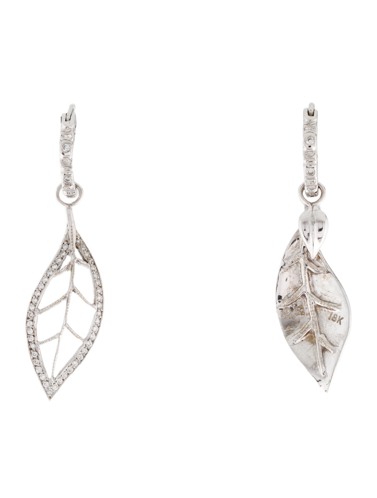 Cathy Carmendy 18K Diamond Leaf Drop Earrings