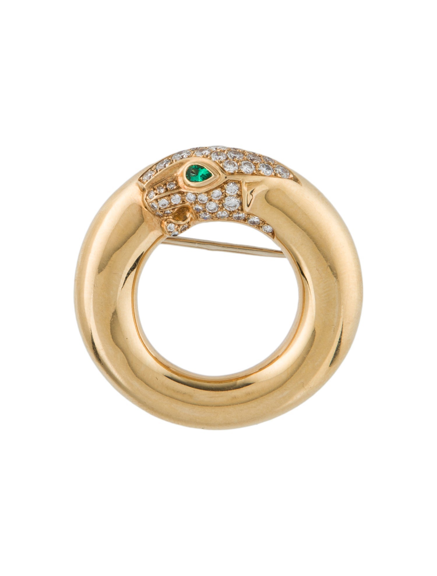 Cartier 18K Diamond & Emerald Panther Circulare Brooch