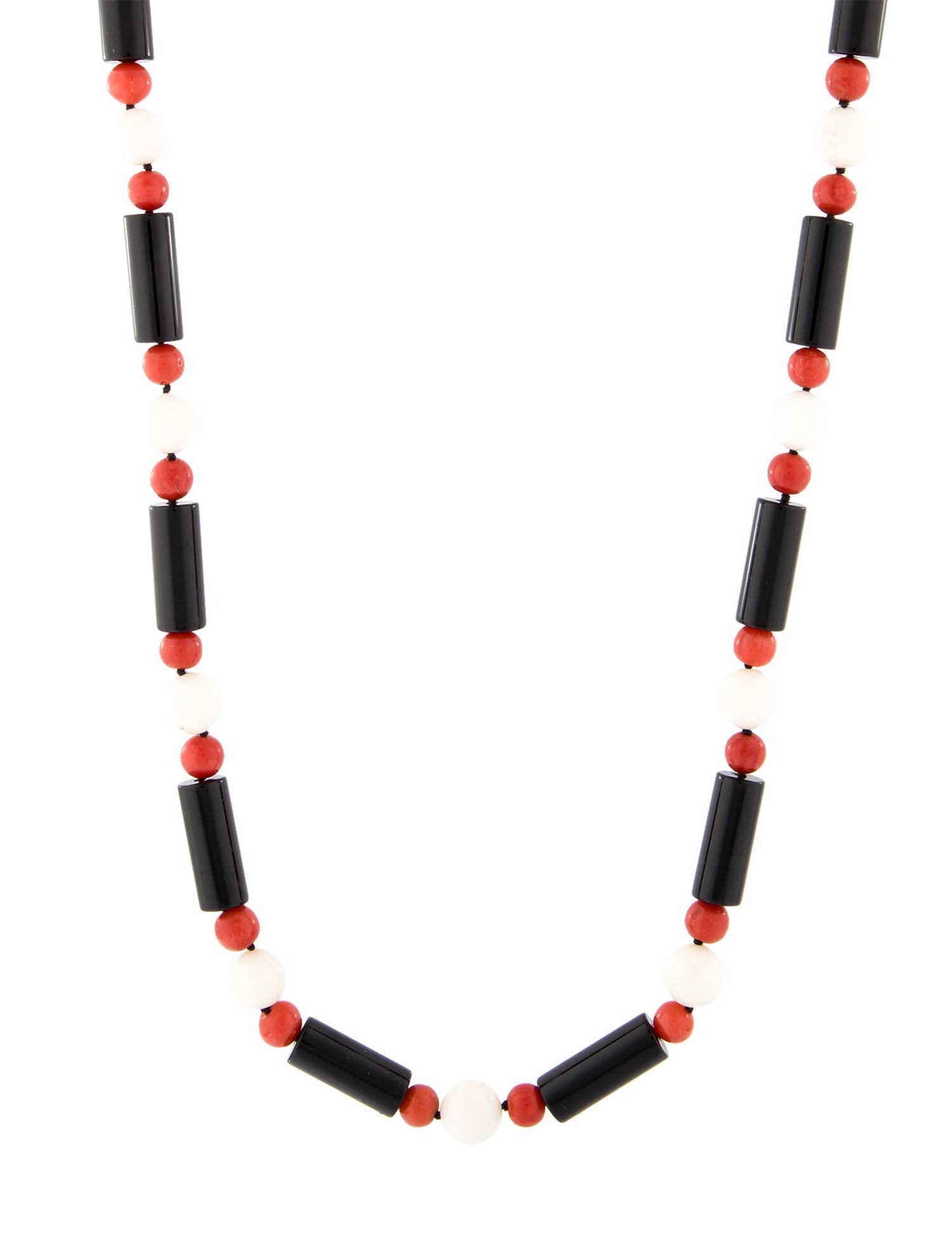 Cartier 18K Coral & Onyx Bead Strand