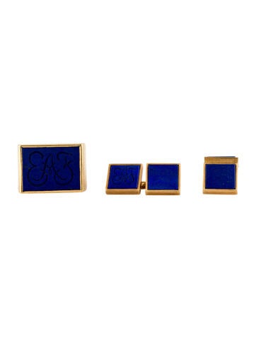 Cartier Signet Ring Lapis Lazuli Cuff-Link & Set 7.75