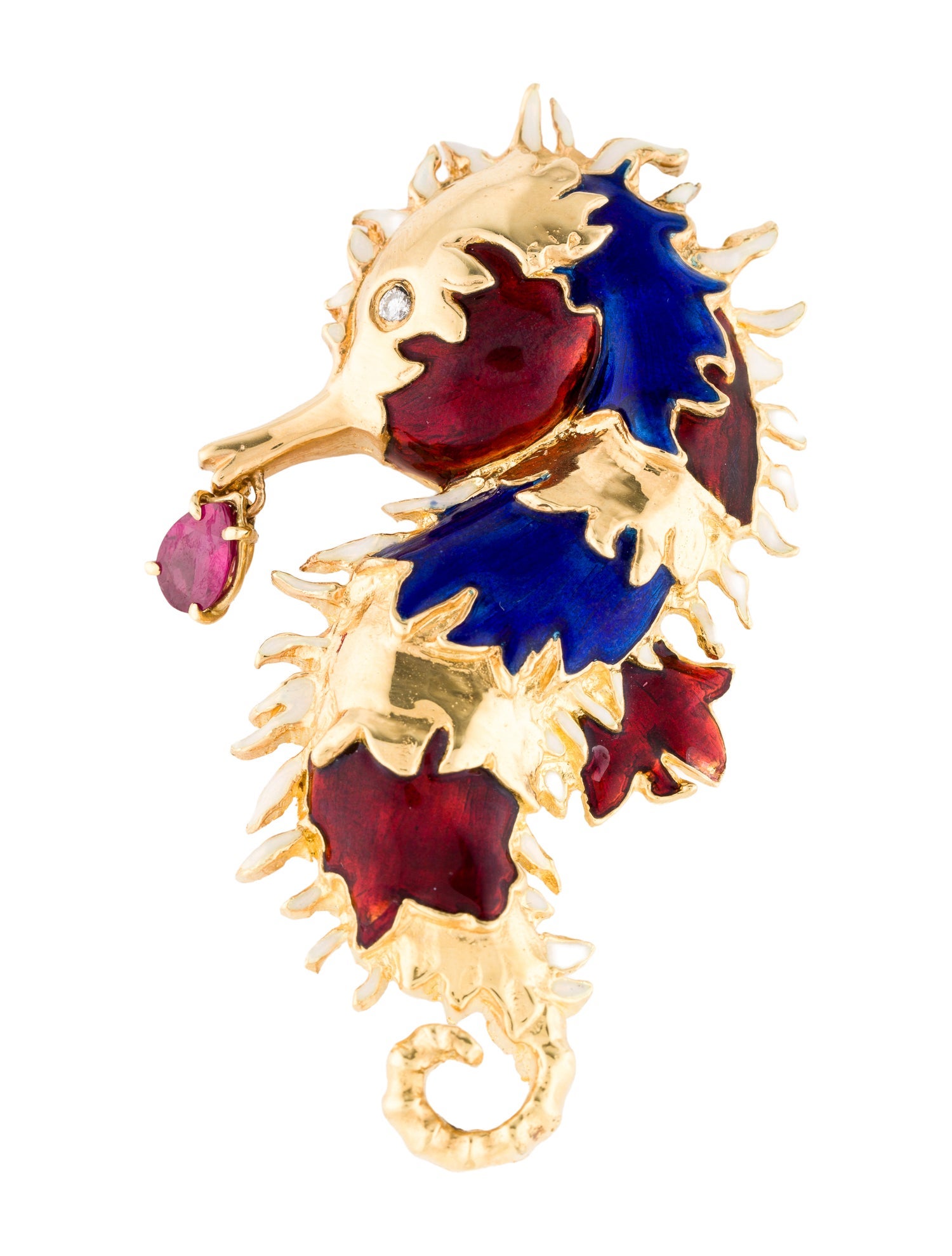 Cartier Aldo Cipullo Vintage Ruby & Diamond Seahorse Brooch