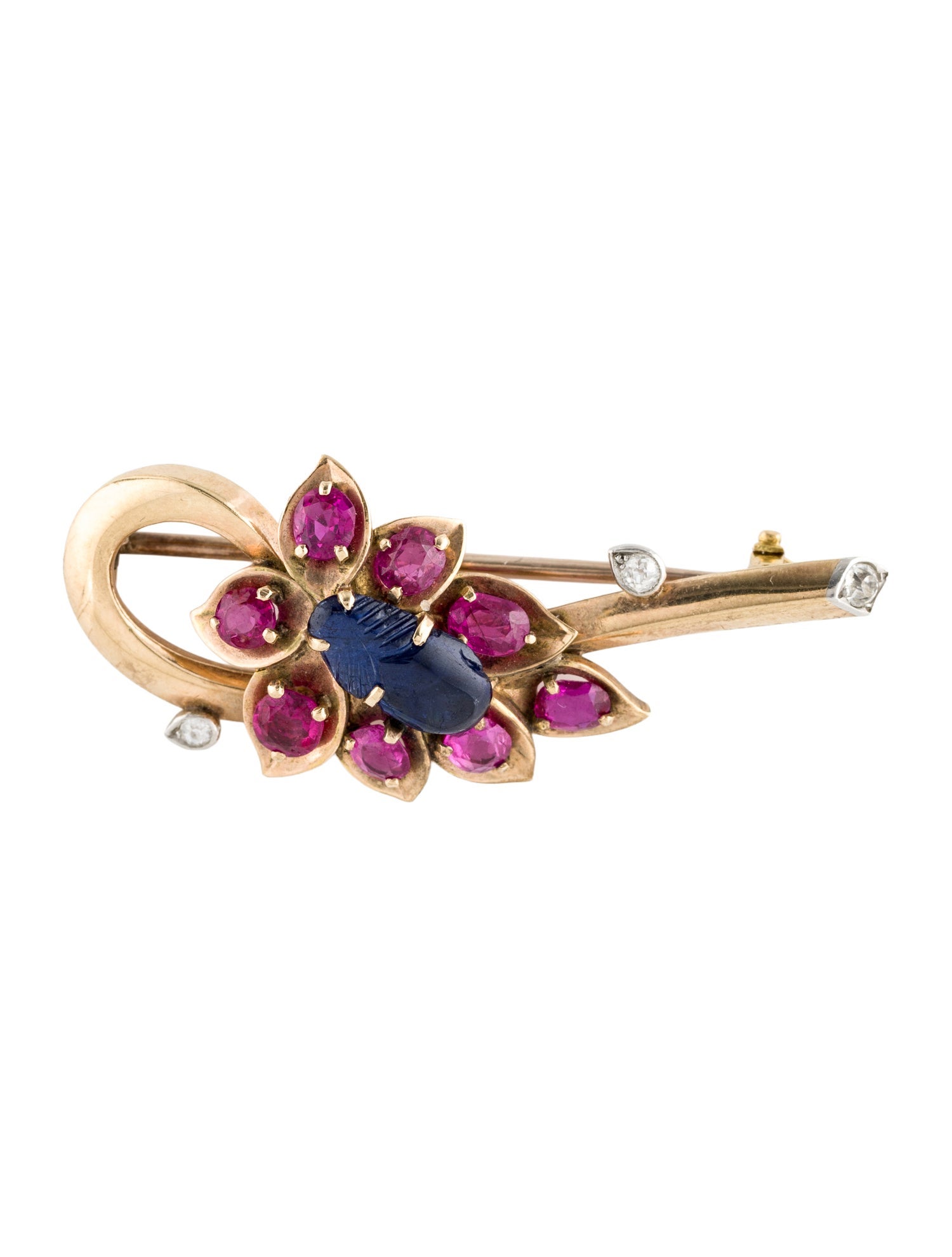 Cartier Vintage Ruby, Sapphire & Diamond Brooch