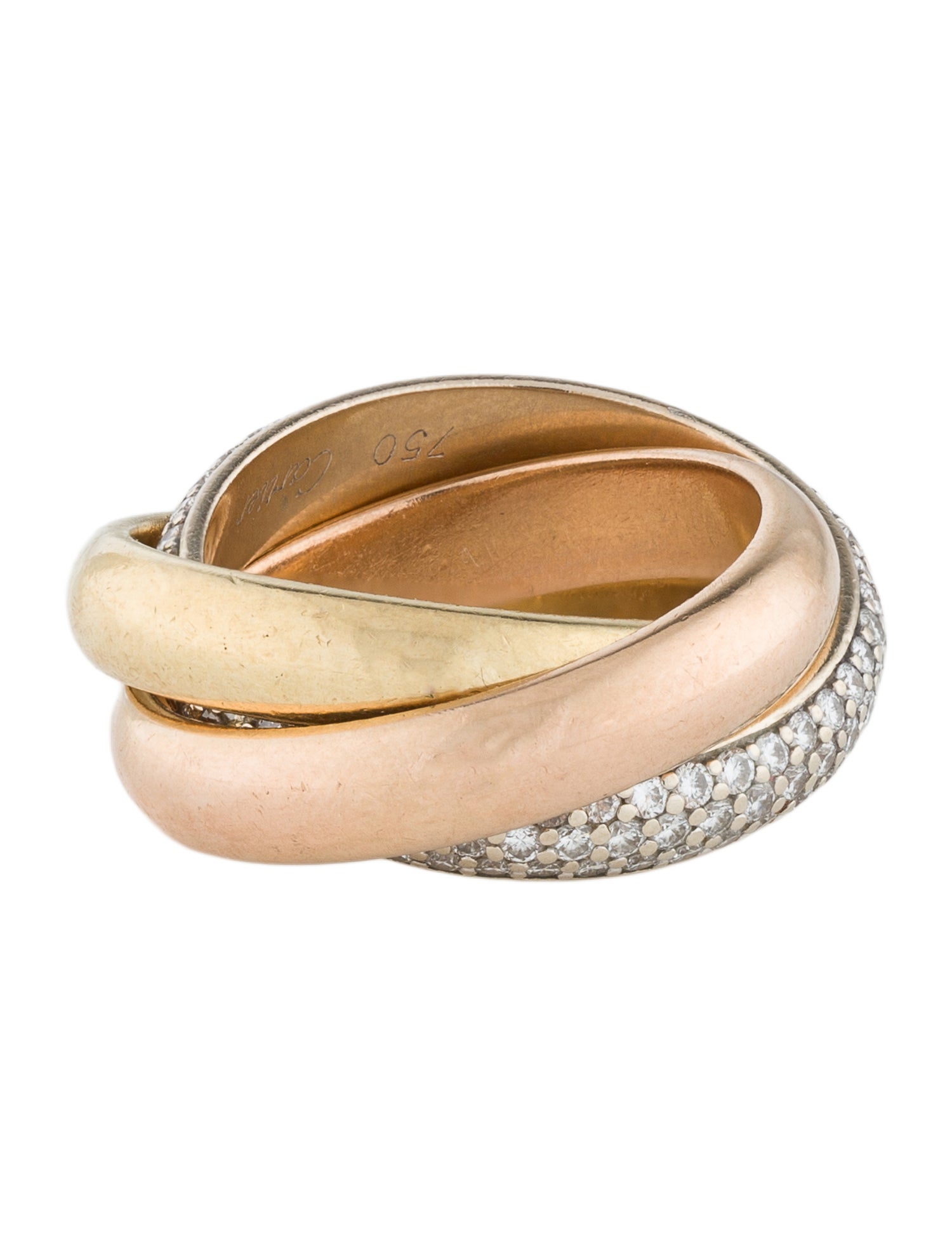 Cartier Vintage Trinity Ring, Half Pavéd, Classic Model