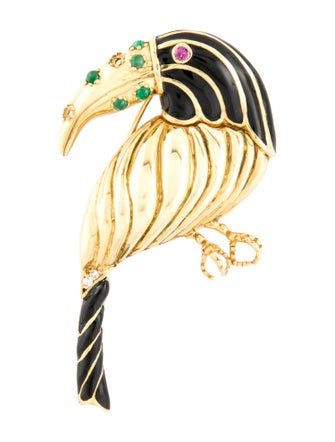 Cartier Vintage Emerald, Ruby, & Diamond Toucan Brooch