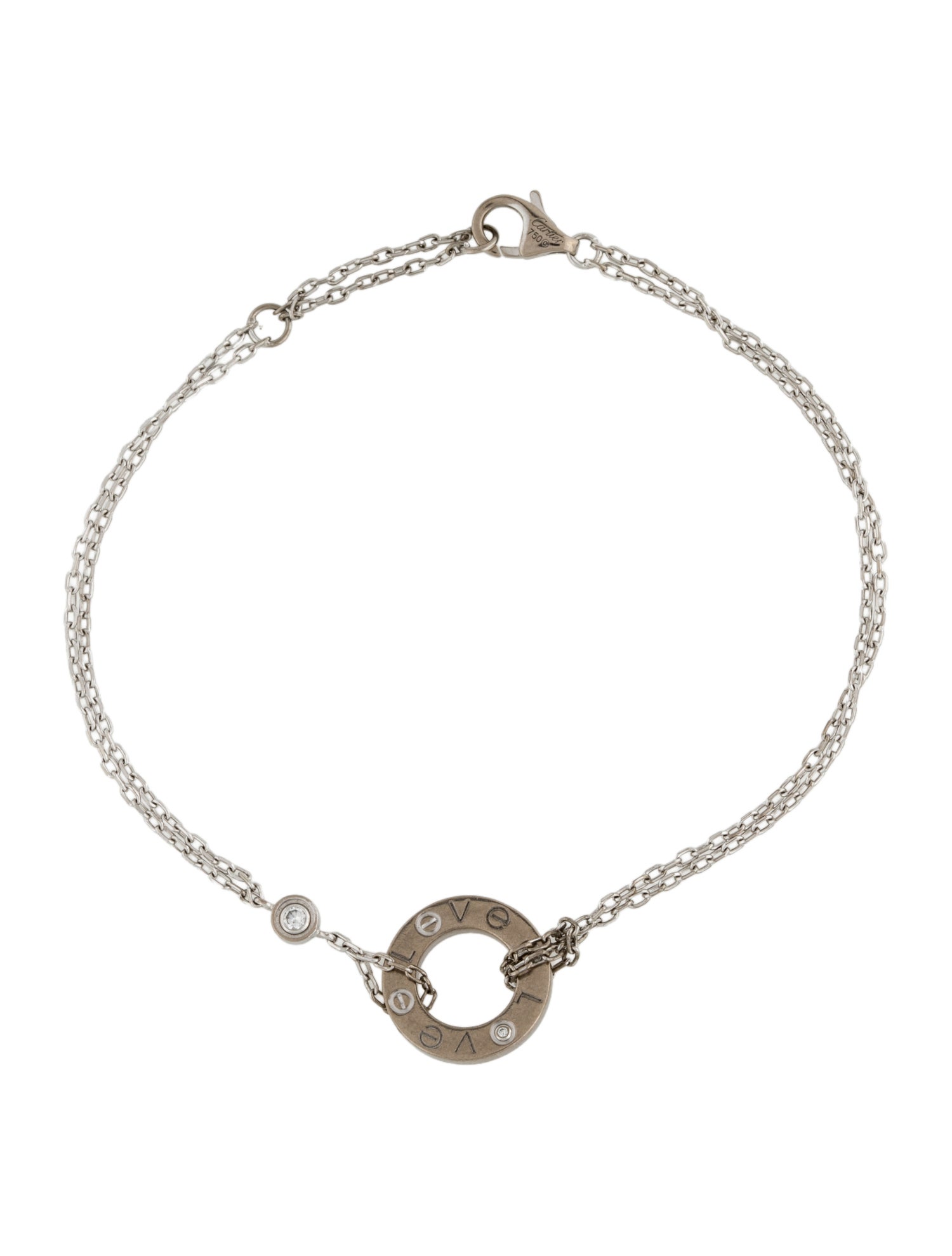 Cartier 2 Diamond LOVE Bracelet On Chain