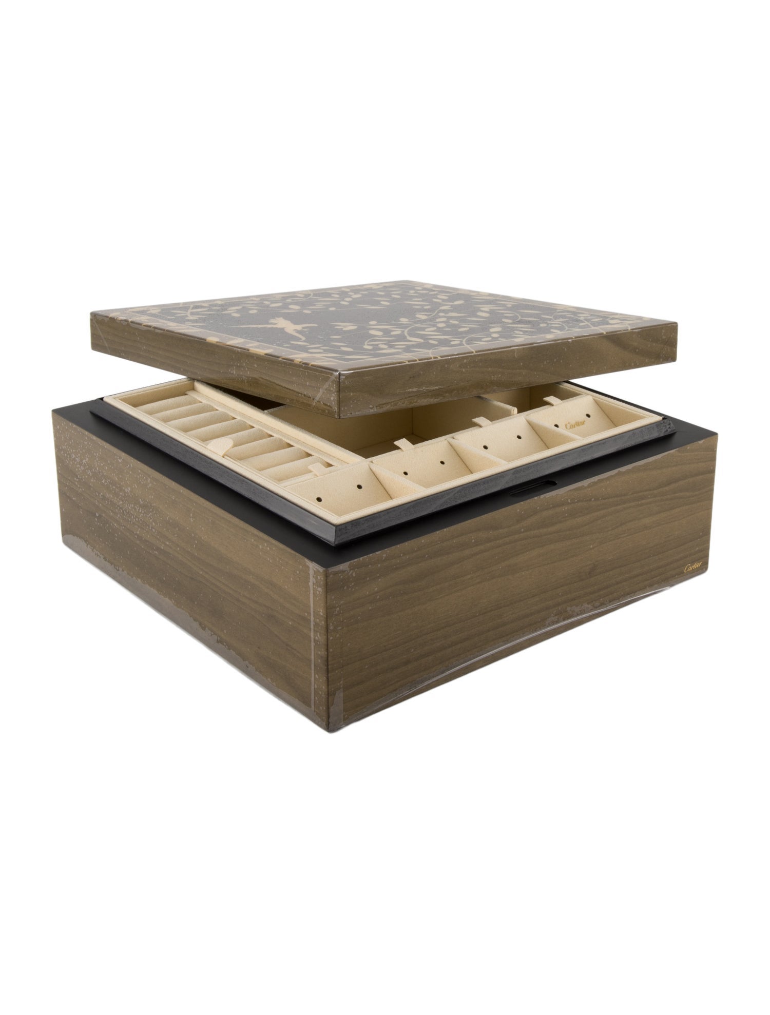 Cartier Lacquered Wood Birds Jewelry Box