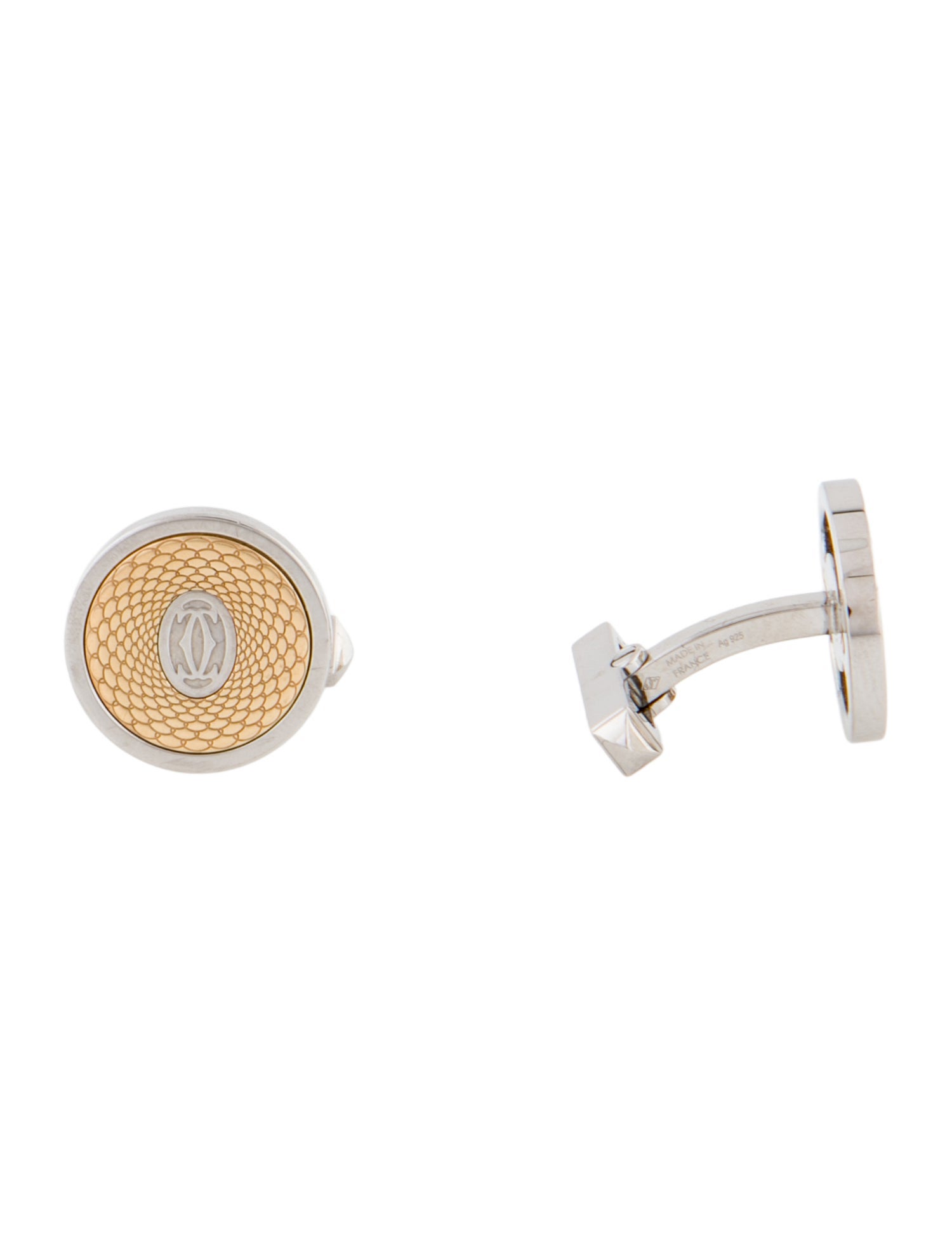 Cartier Boutons De Manchettes Décor Logo Double C Guilloché Cufflinks