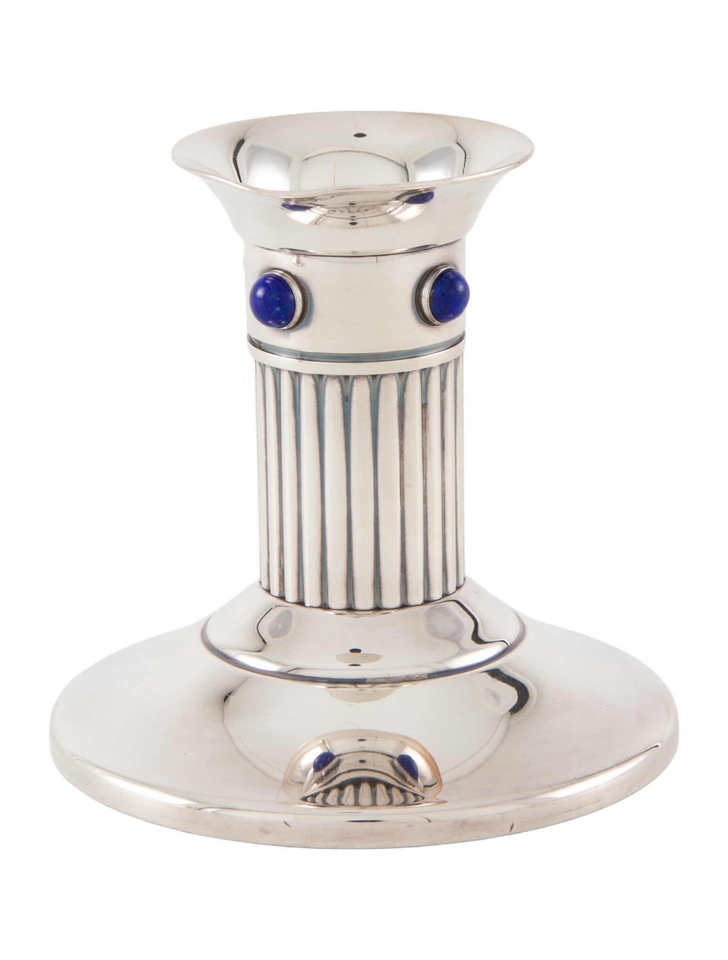 Cartier Pair of Silverplate & Lapis Candlesticks