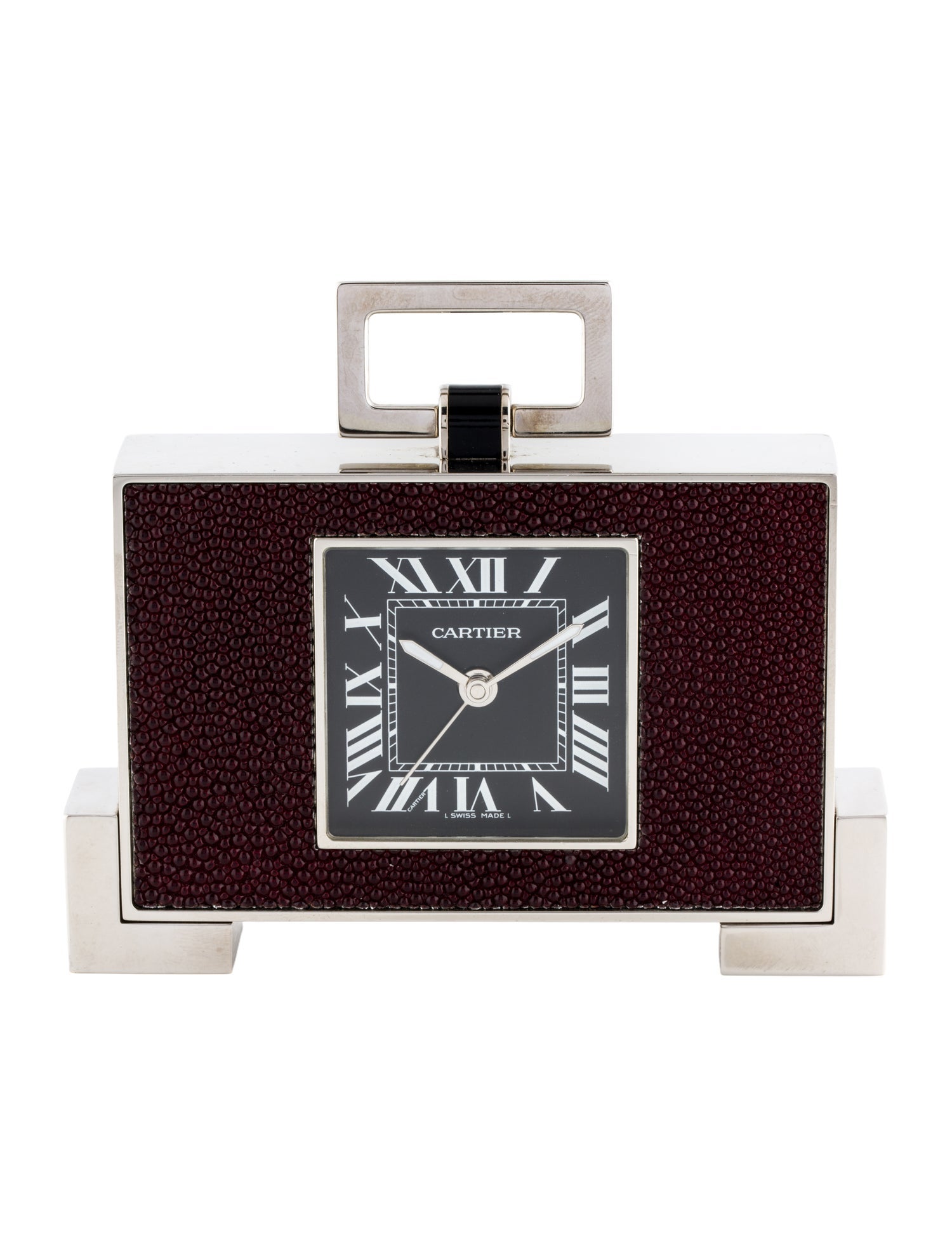Cartier Bordeaux Galuchat Leather Alarm Clock