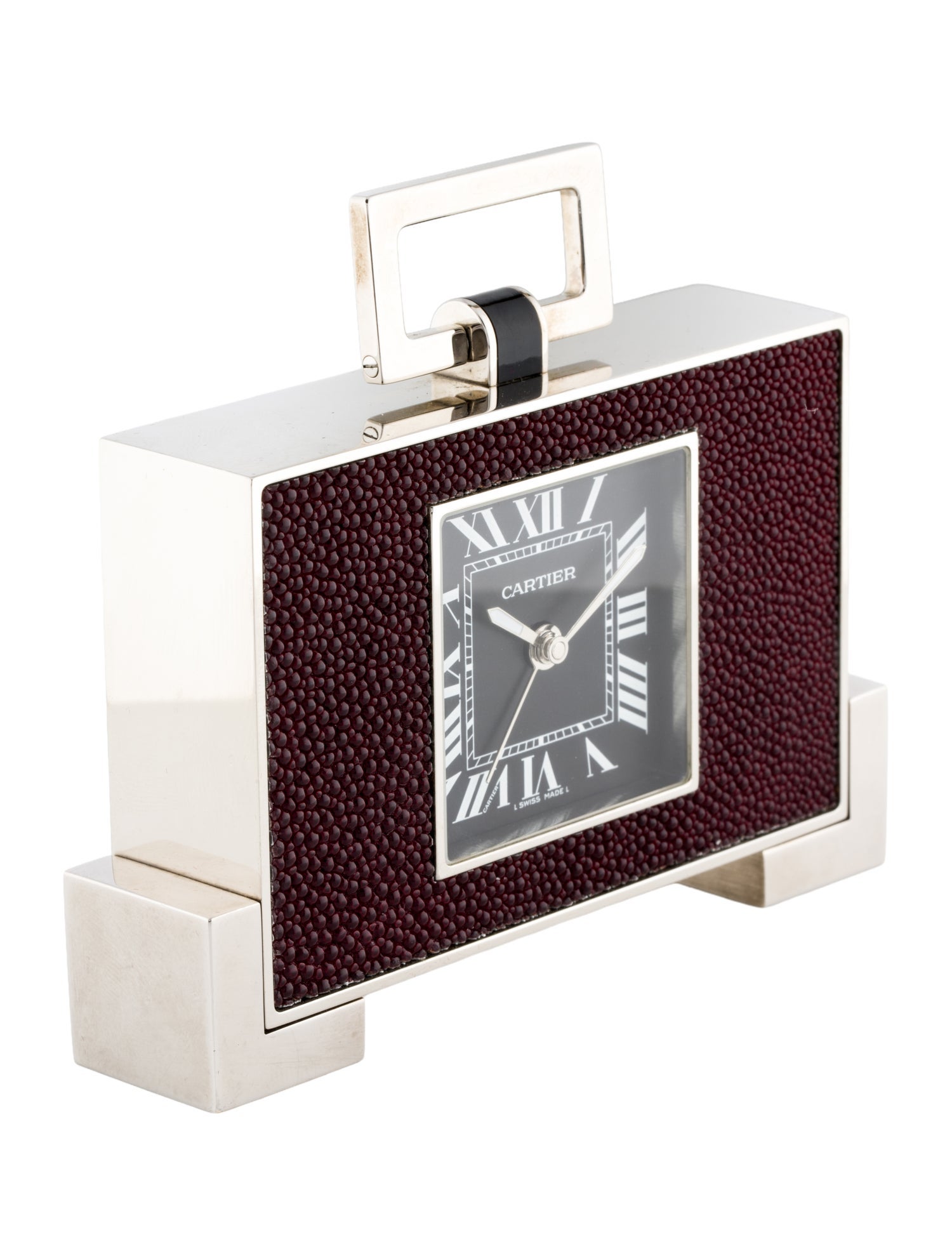 Cartier Bordeaux Galuchat Leather Alarm Clock
