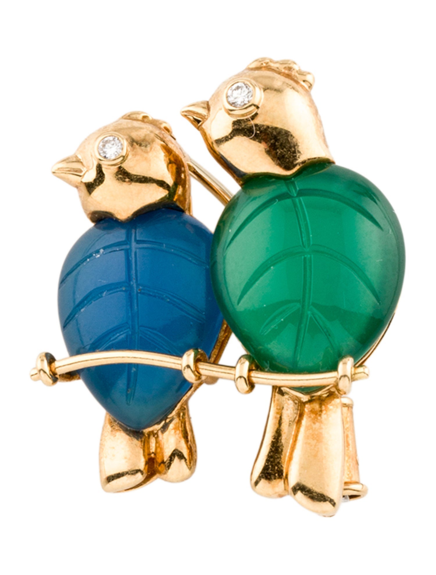 Cartier Vintage Dyed Chalcedony & Diamond Bird Brooch