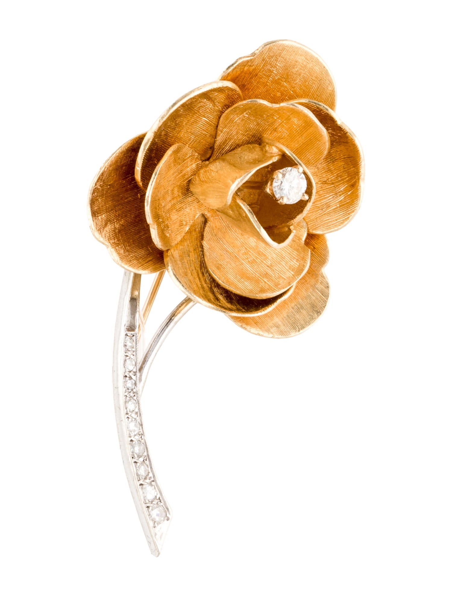 Cartier Vintage 14K Diamond Flower Brooch
