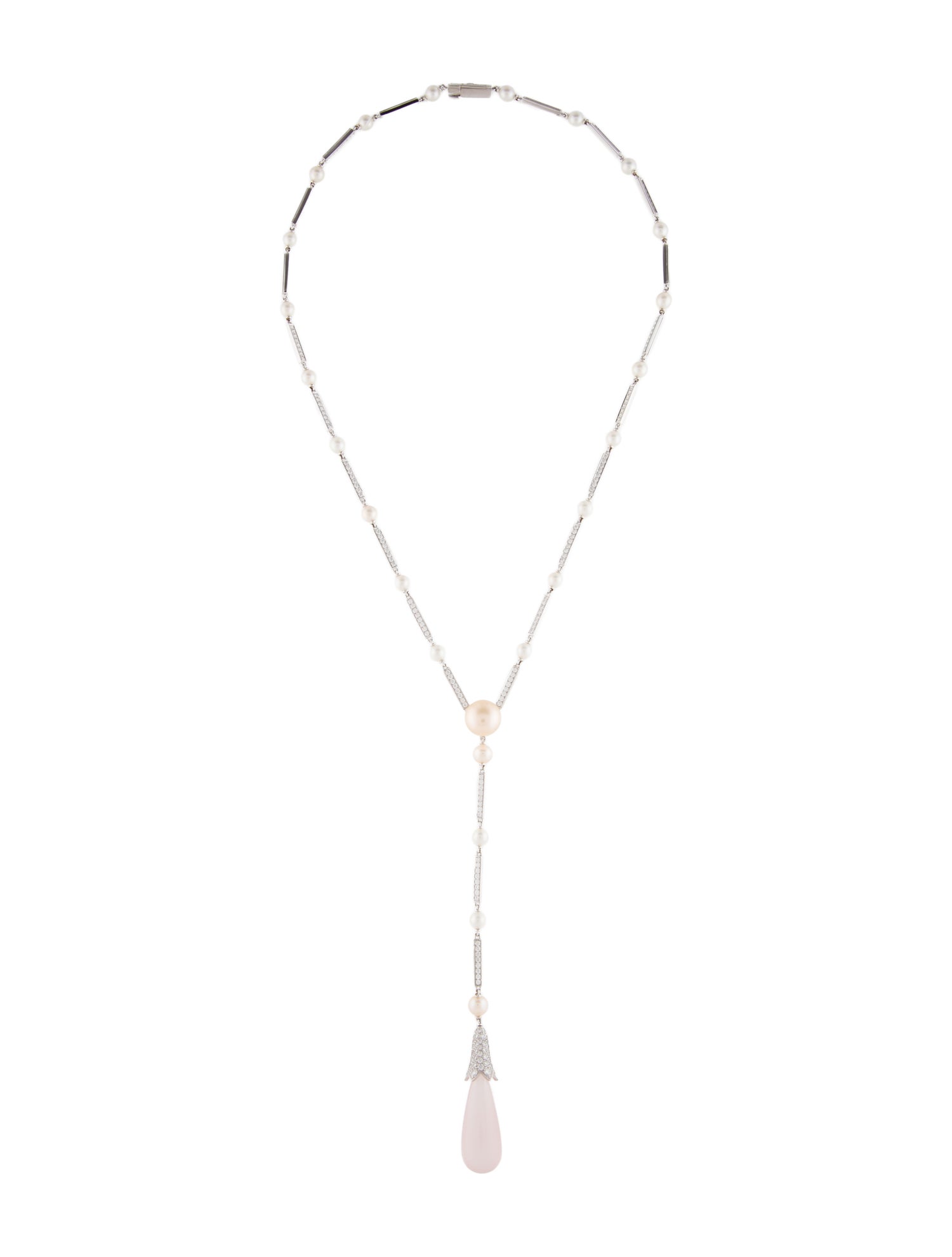 Cartier Pearl, Rose Quartz & Diamond Lavalier Necklace