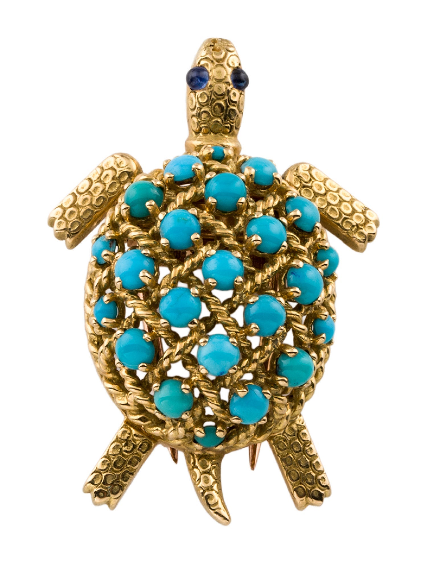 Cartier Vintage 18K Turquoise & Sapphire Tortoise Brooch