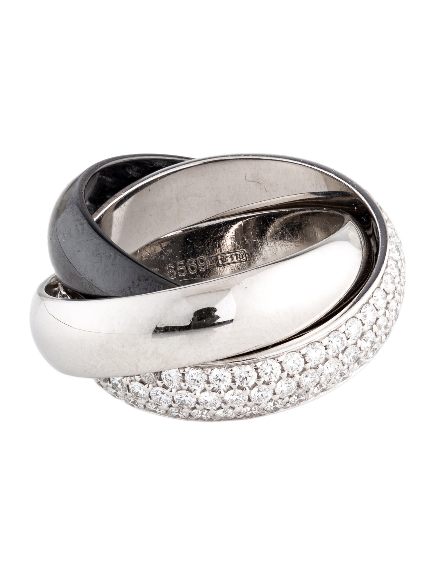 Cartier Ceramic Trinity Ring, Pavéd
