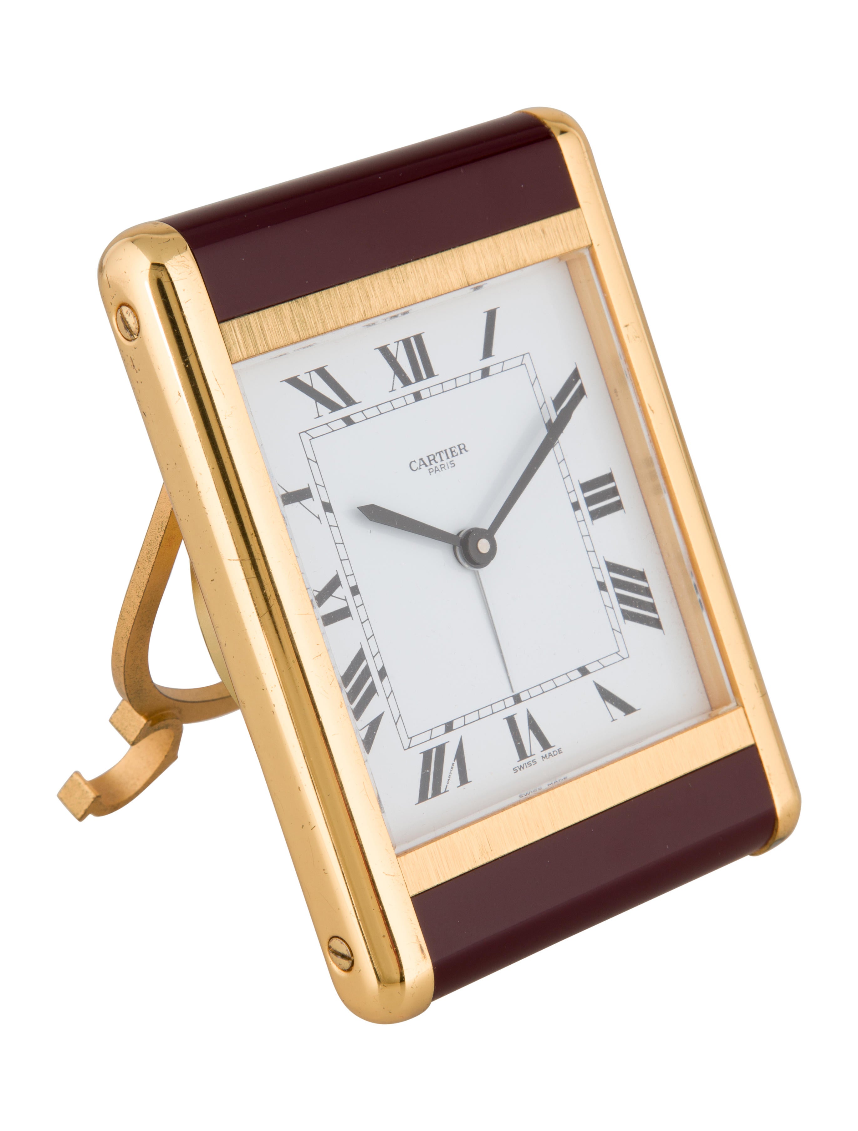Cartier Desk Clock Burgundy Decorative Accents, Decor & Accessories