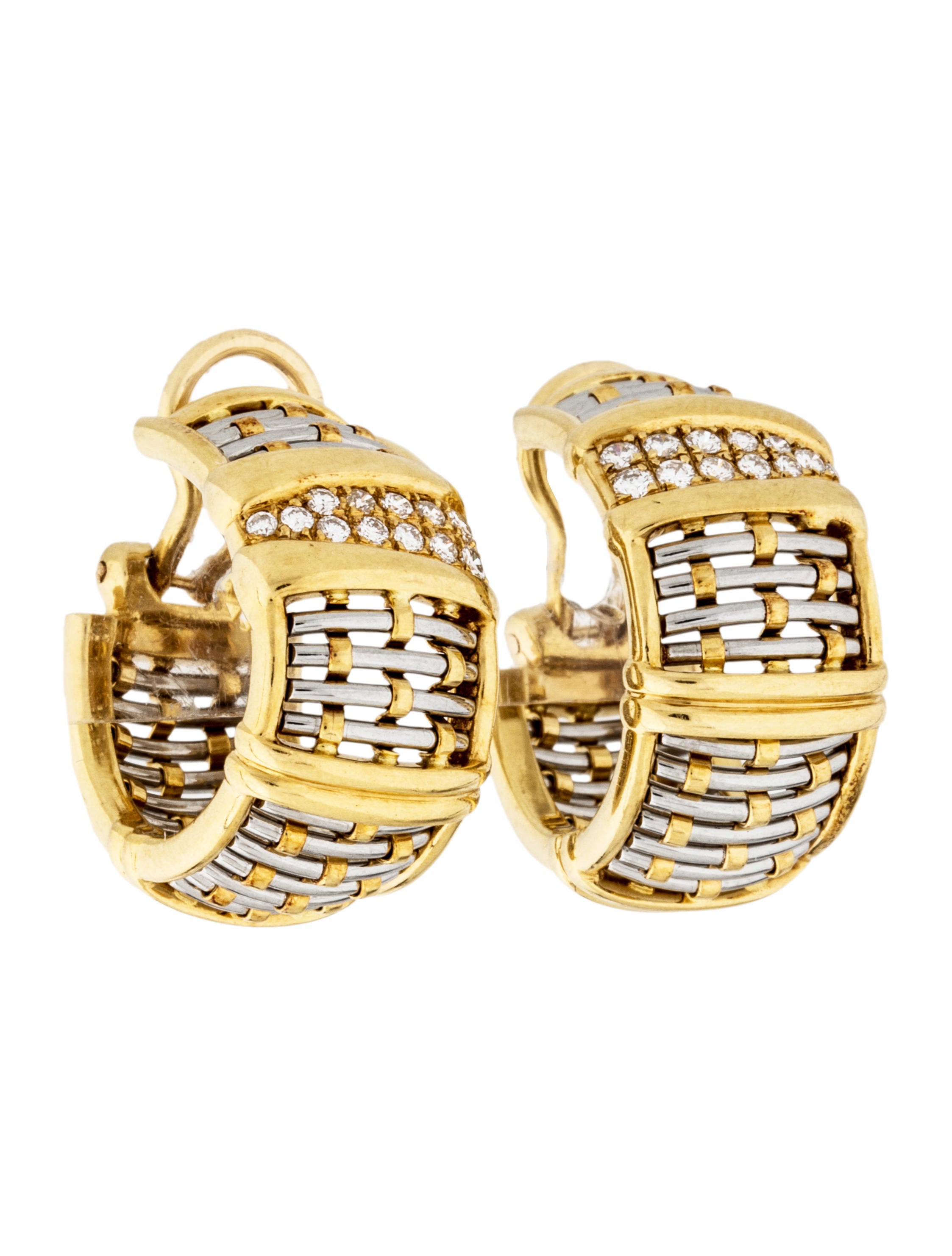 Cartier Vintage Diamond Basket Weave Hoop Earrings Earrings