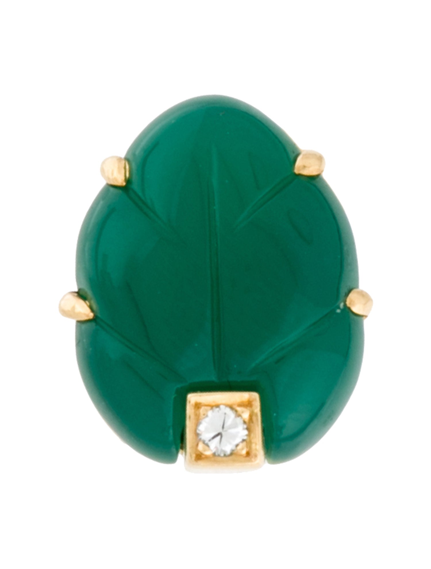 Cartier Vintage Diamond & Chalcedony Carved Leaf Single Earring