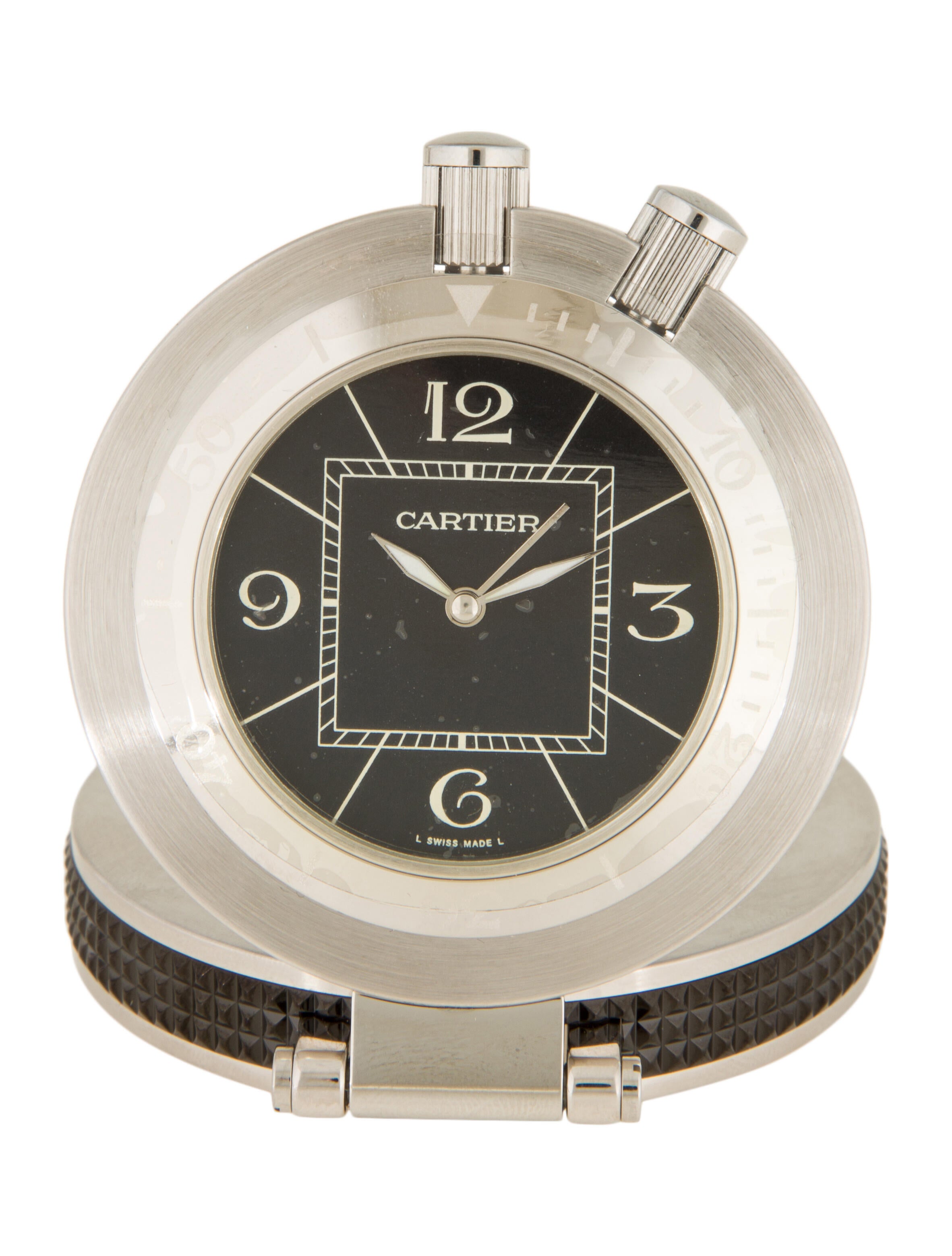 Cartier Travel Alarm Clock Black, Stainless Steel CRT22962 The