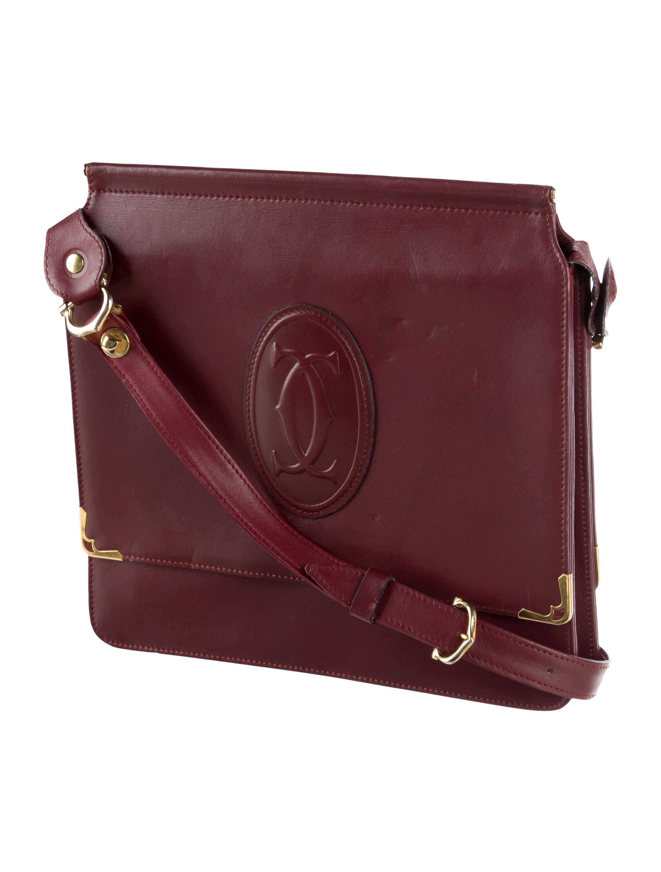 Cartier Leather Flap Shoulder Bag Burgundy Shoulder Bags, Handbags