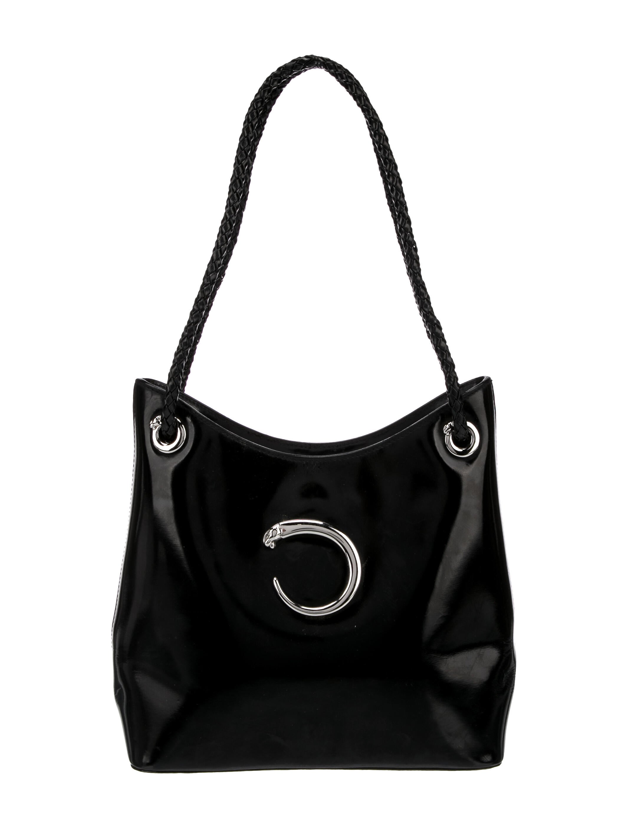 Cartier Patent Leather Panthere Shoulder Bag Black Shoulder Bags