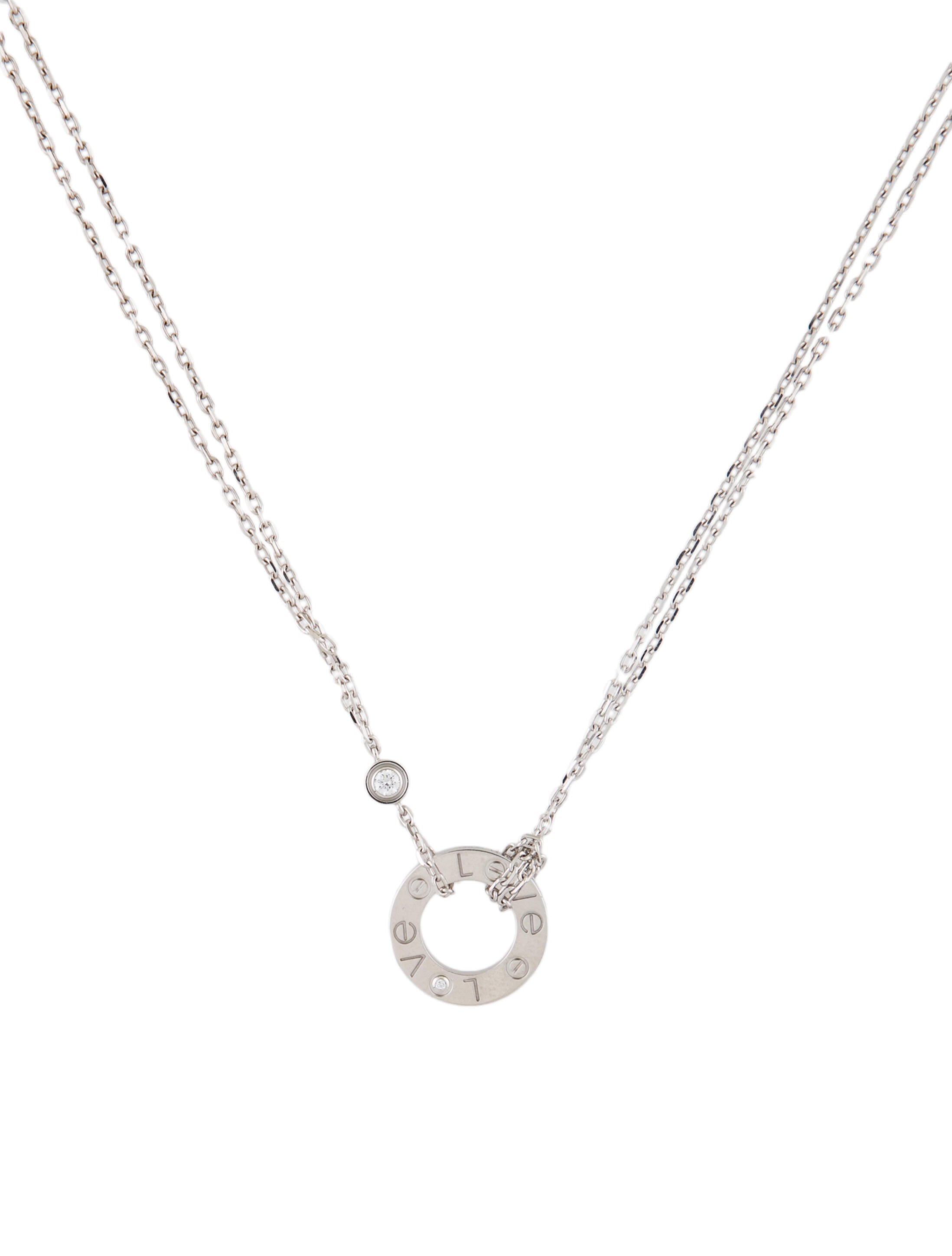 Cartier 2 Diamond LOVE Necklace - Rhodium-Plated 18K White Gold Pendant