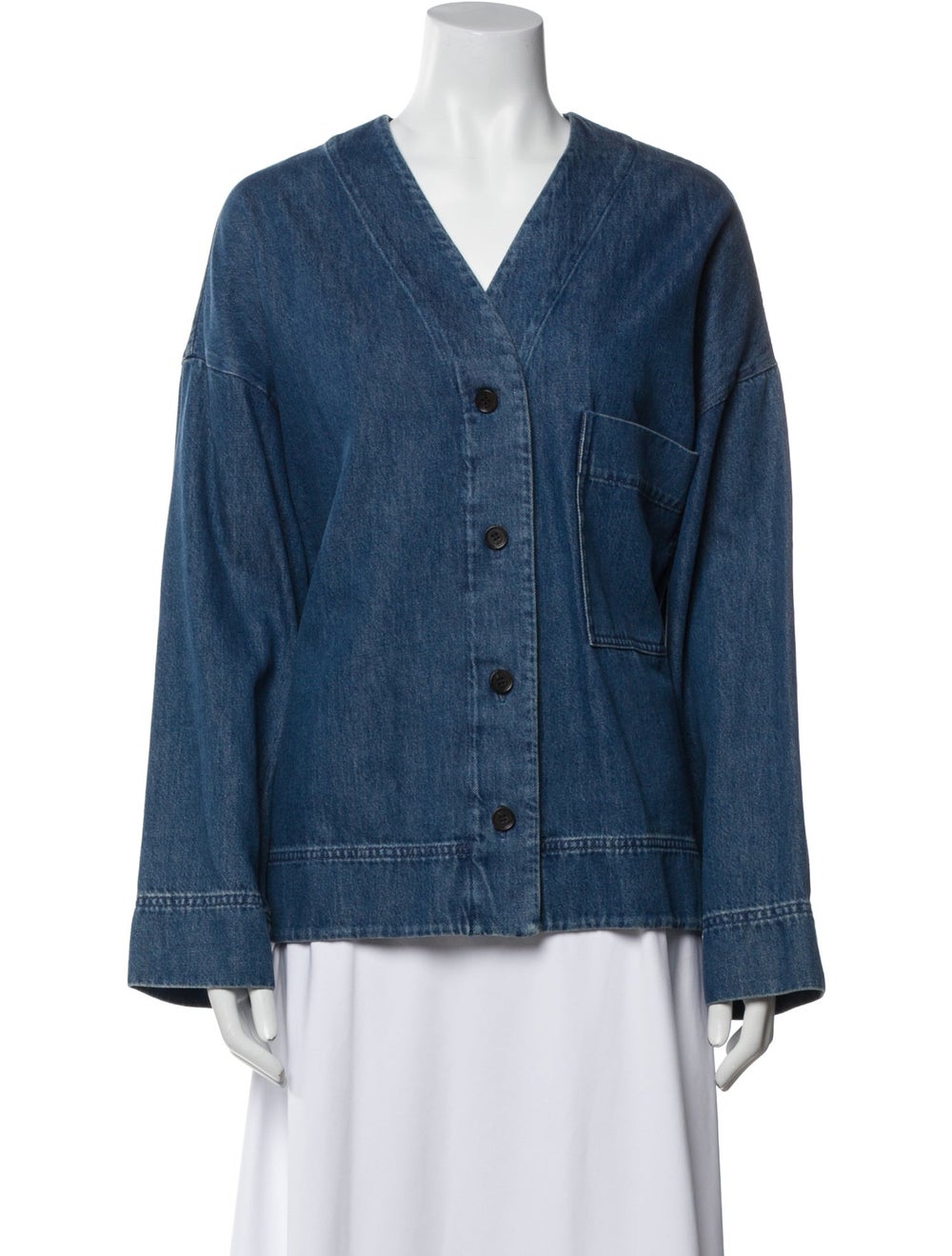 COS Denim Jacket Blue Collarless Patch Pockets & - image 1