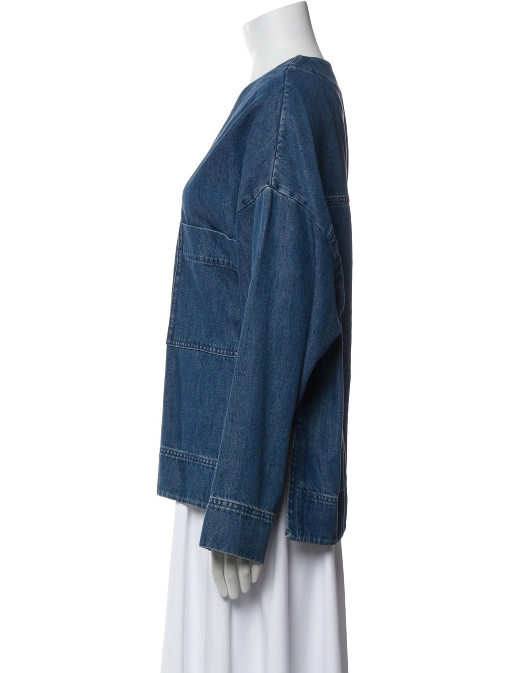 COS Denim Jacket Blue Collarless Patch Pockets & - image 2