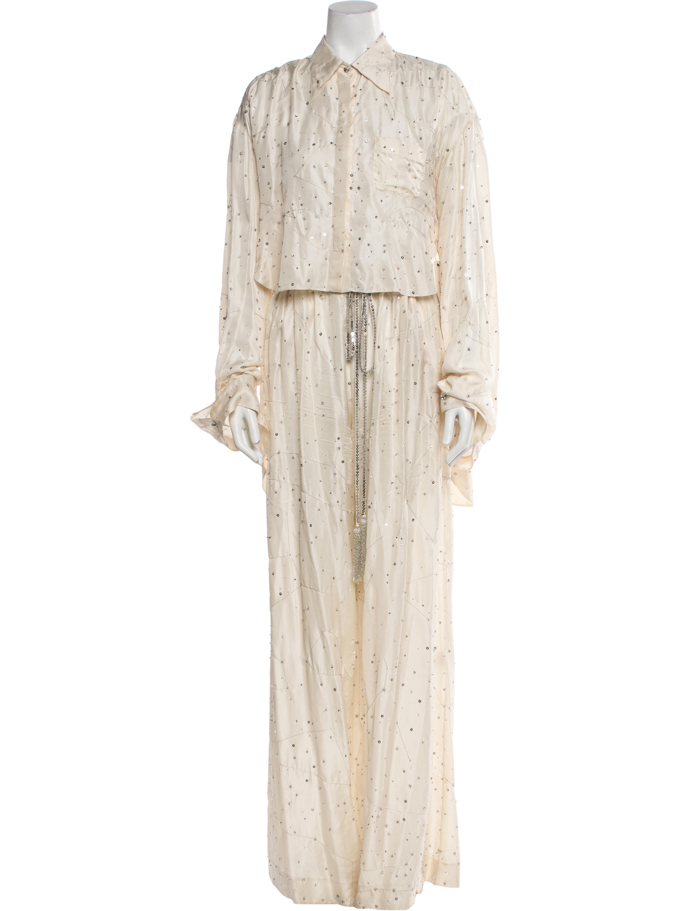 Cucculelli Shaheen Silk Crystal Embellishments Pant Set