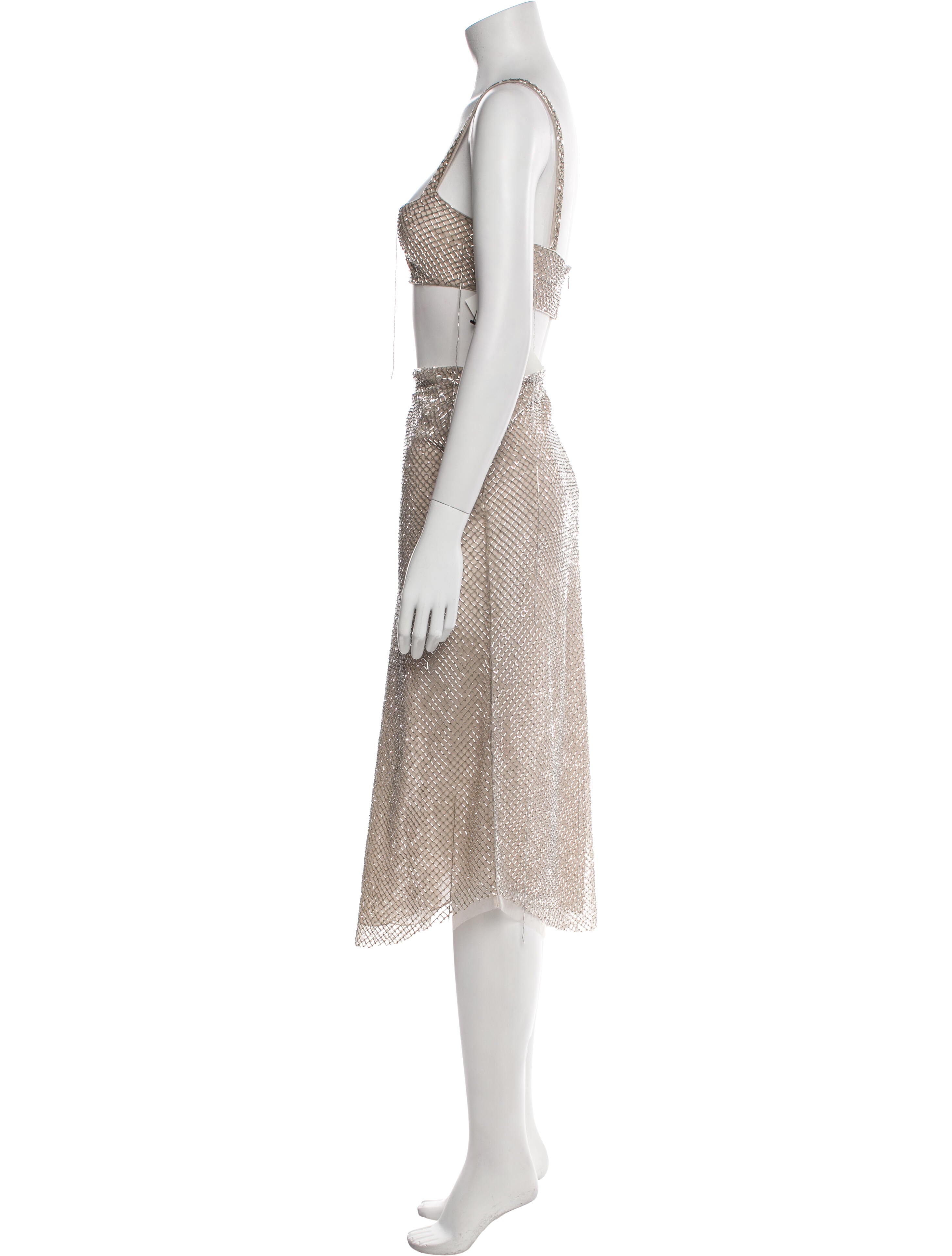 Cucculelli Shaheen Lace Pattern Beaded Accents Skirt Suit