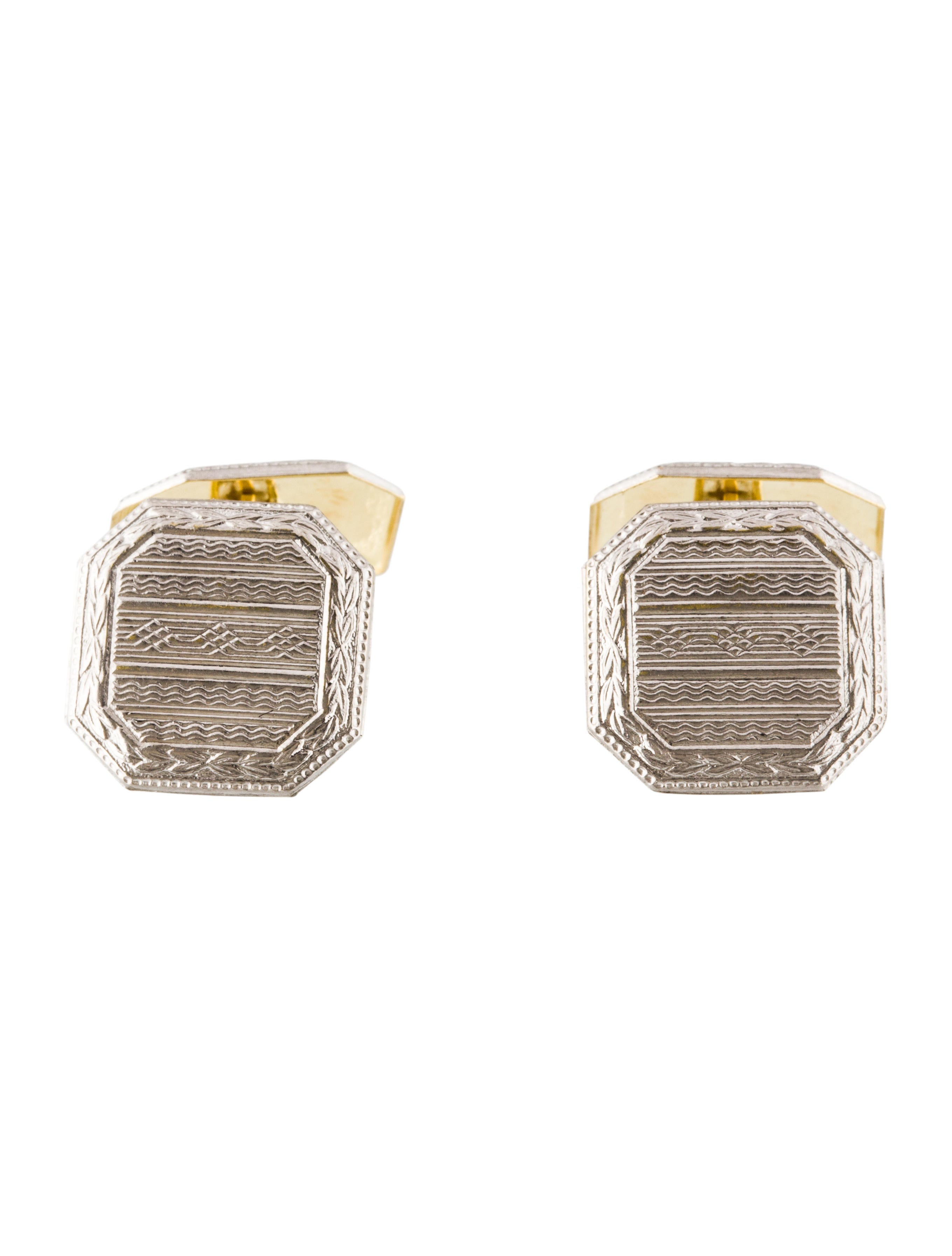Platinum Topped 14K Engraved Cufflinks Cufflinks CUFFL20274 The