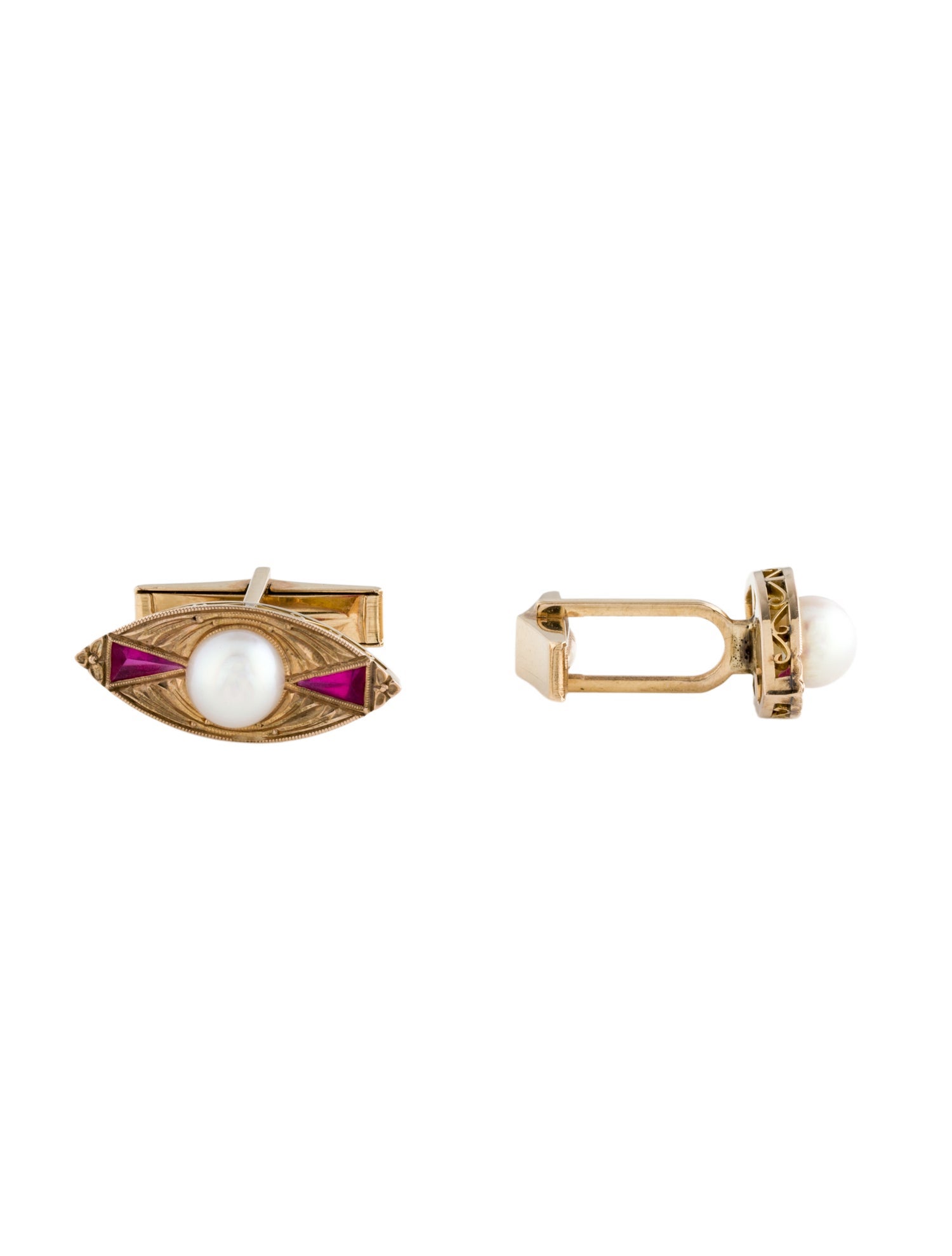Cufflinks Antique 14K Pearl & Synthetic Ruby Cufflinks