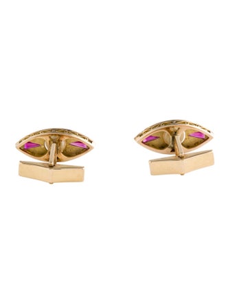 Cufflinks Antique 14K Pearl & Synthetic Ruby Cufflinks