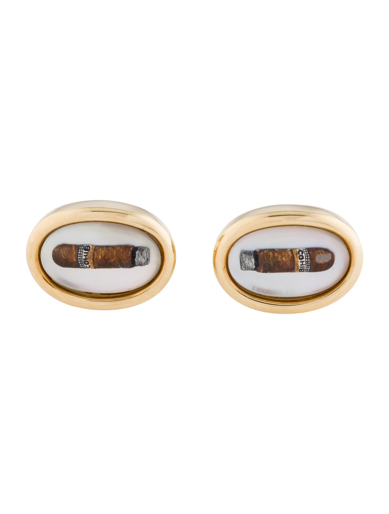 Cufflinks 18K Mother of Pearl & Quartz Cigar