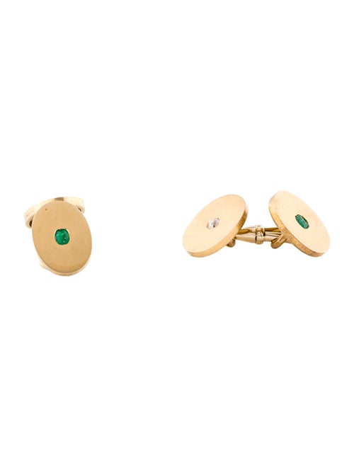Cufflinks 14K Emerald & Diamond Cufflinks