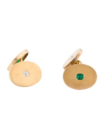 Cufflinks 14K Emerald & Diamond Cufflinks