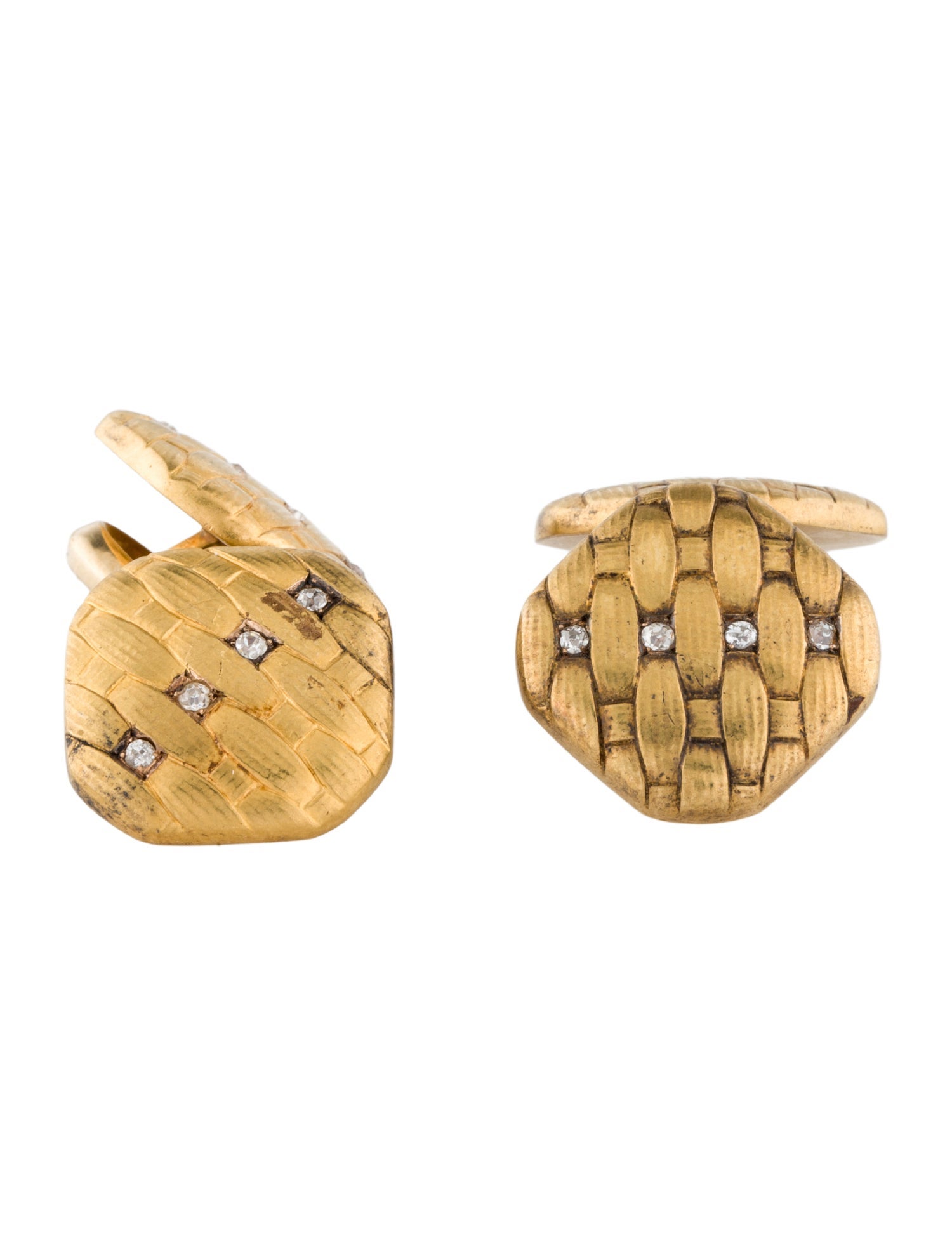 Cufflinks Antique 14K Diamond Woven Cufflinks