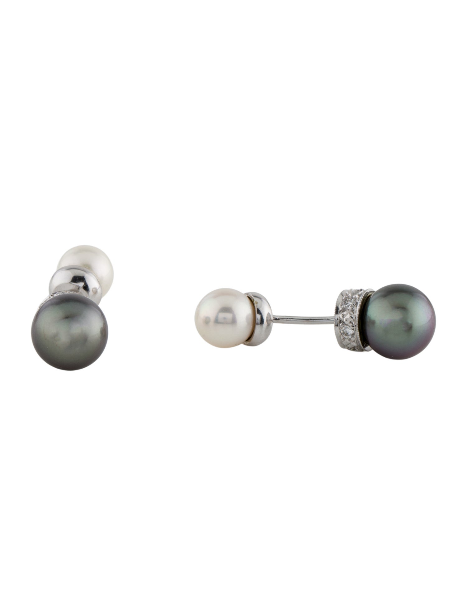 Cufflinks 14K Pearl & Diamond Black & White Cufflinks