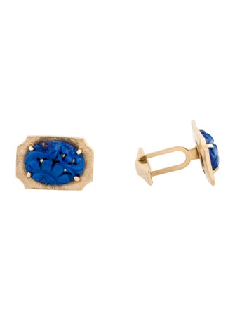 Cufflinks 14K Carved Lapis Lazuli Cufflinks
