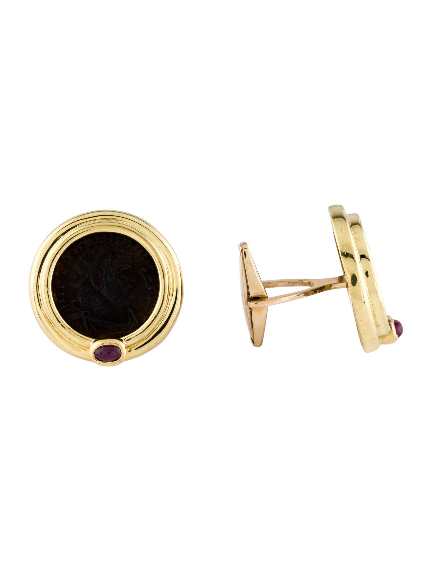 Cufflinks 14K Coin & Ruby Cuflinks