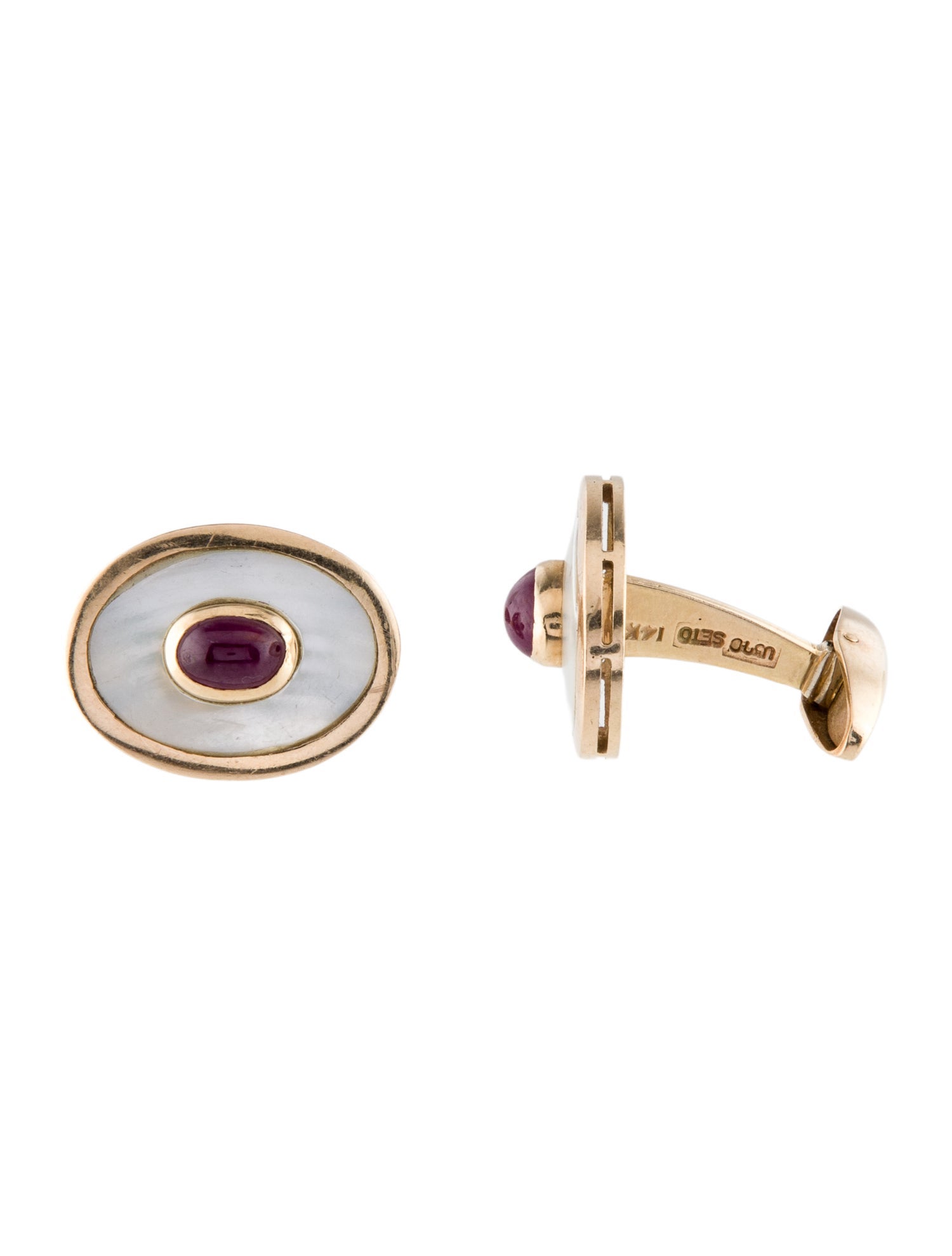 Cufflinks Vintage 14K Mother of Pearl & Ruby
