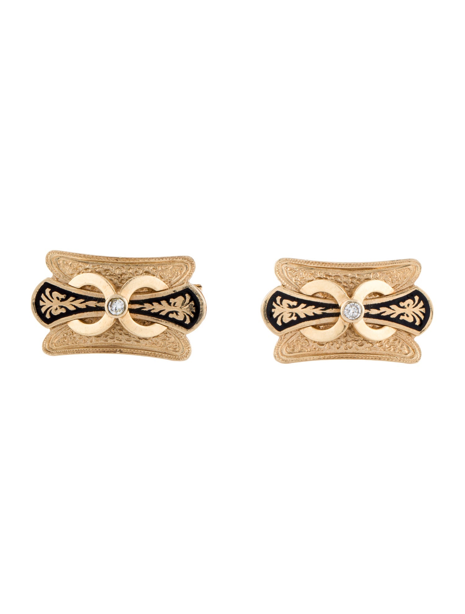 Cufflinks Vintage 14K Enamel & Diamond Scroll
