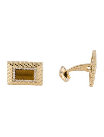 Pre-owned Cufflinks 14k Tiger's Eye Quartz & Diamond  In Multi