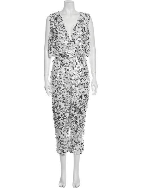 Cushnie V-Neck Jumpsuit Metallic